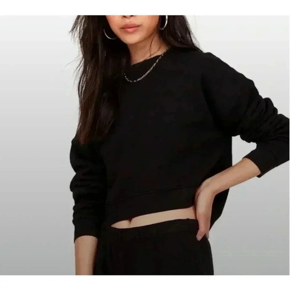 Mate the Label Women's Organic Fleece Cropped Sweatshirt 1X Black - Picture 1 of 7